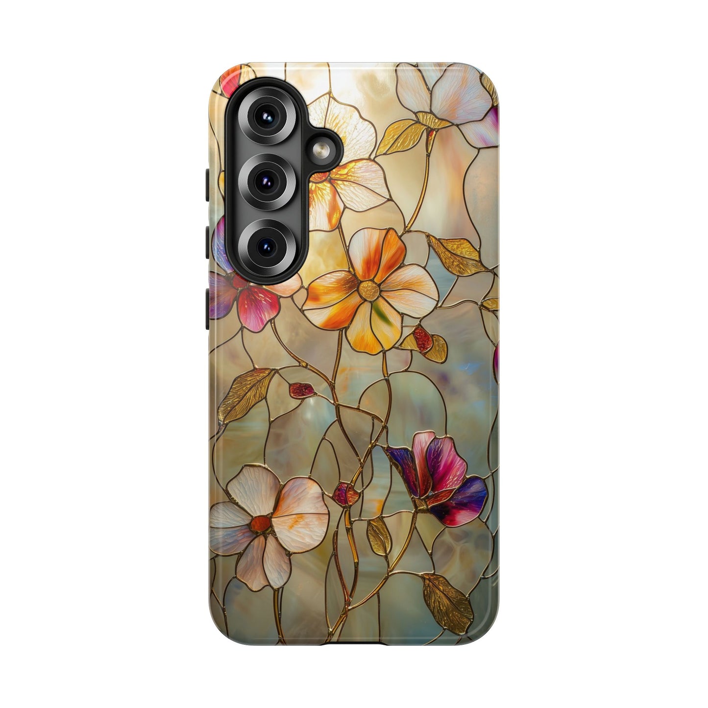 Golden Bloom – Luxe Stained Glass Floral Phone Case for iPhone, Samsung & Pixel