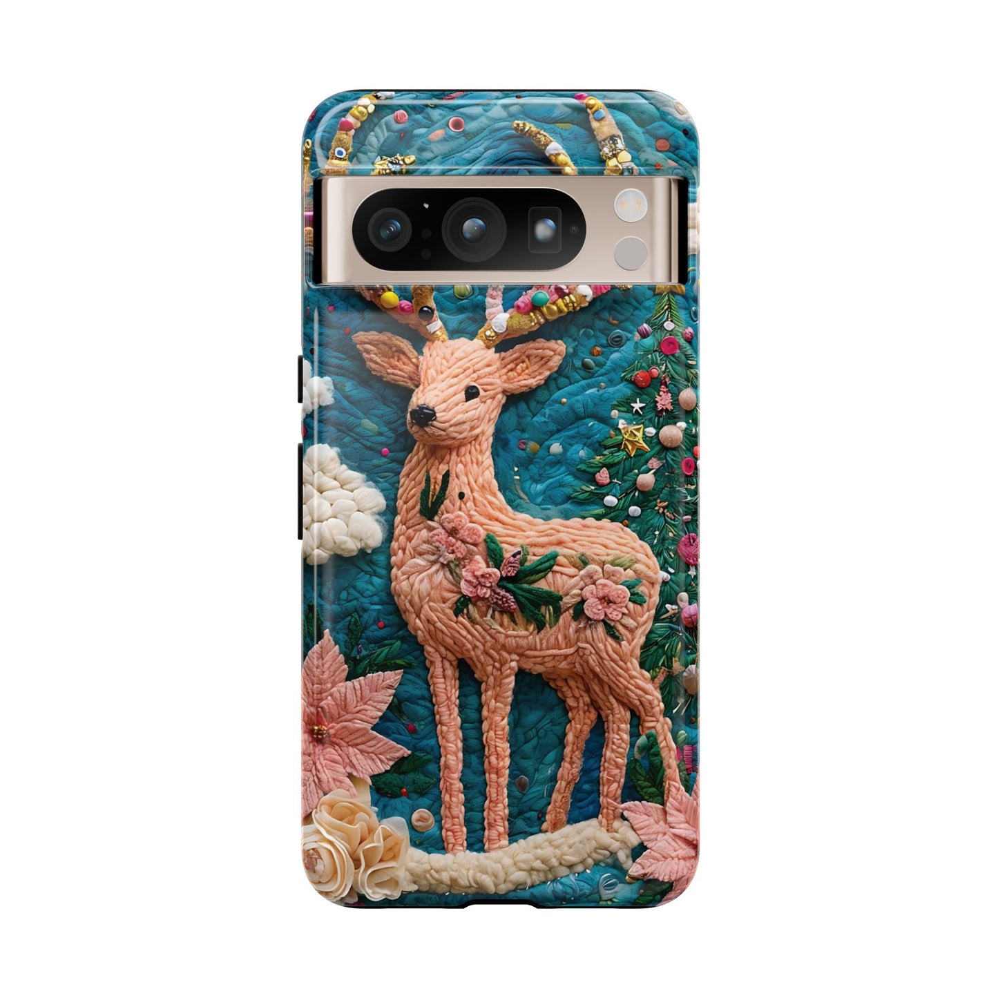 Whimsical Textile Art Featuring Intricate Peach-Colored Deer phone case design.