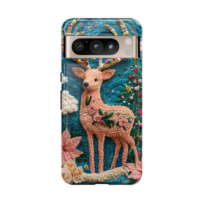 Whimsical Textile Art Featuring Intricate Peach-Colored Deer phone case design.