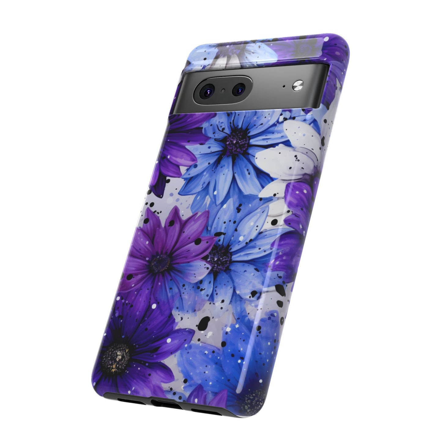 Blue & Purple Floral Splash Mobile Cover – Elegant Artistic Flowers
