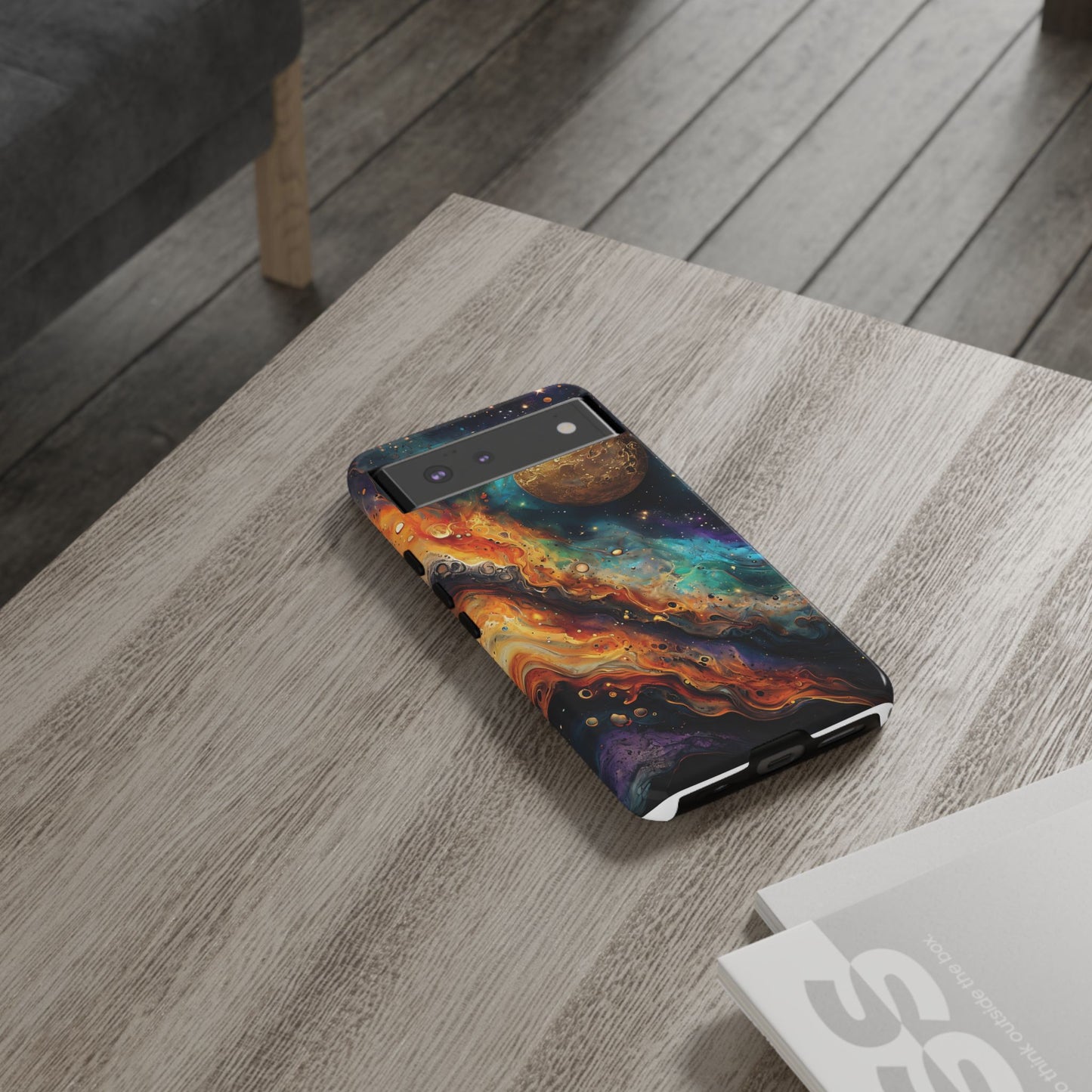 Cosmic Abstract Artwork With Dynamic Swirling Fluid Patterns phone case design.