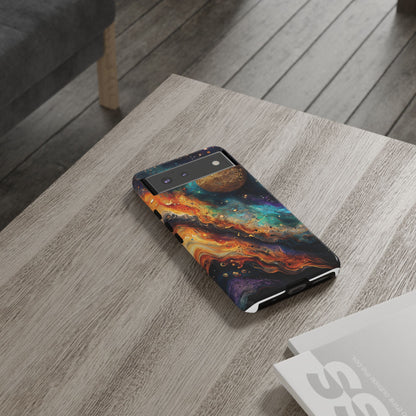 Cosmic Abstract Artwork With Dynamic Swirling Fluid Patterns phone case design.