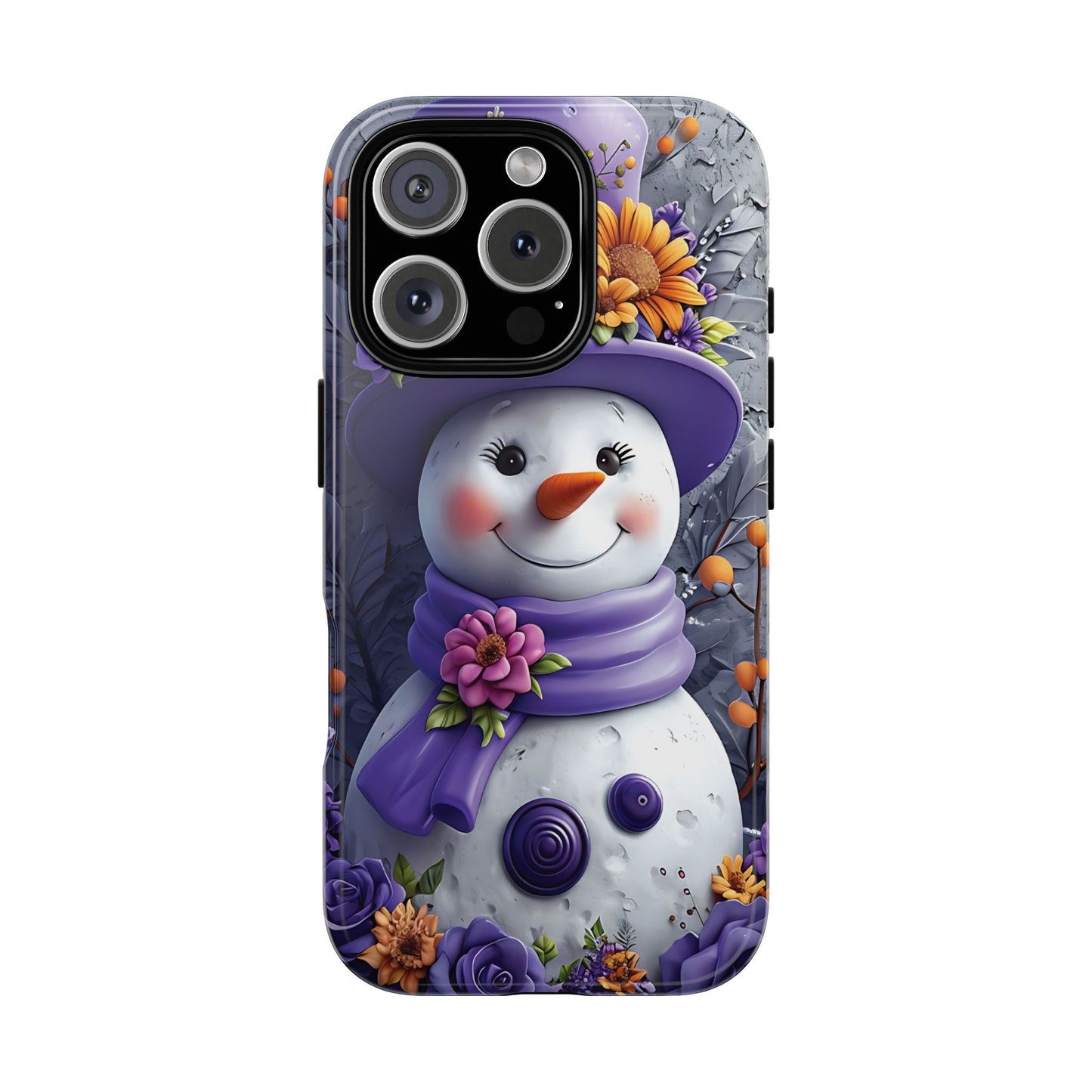 Cheerful Snowman With Colorful Floral Hat And Scarf phone case design