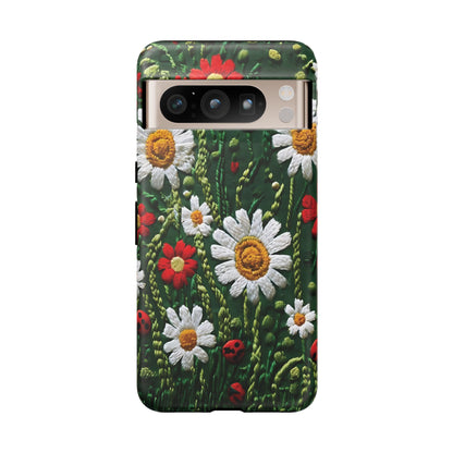Knitted Pattern With Diamonds And Festive Motifs On Navy phone case design.