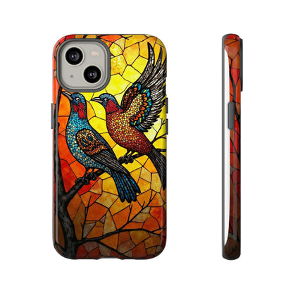 Vibrant Hummingbirds with Stained Glass Charm