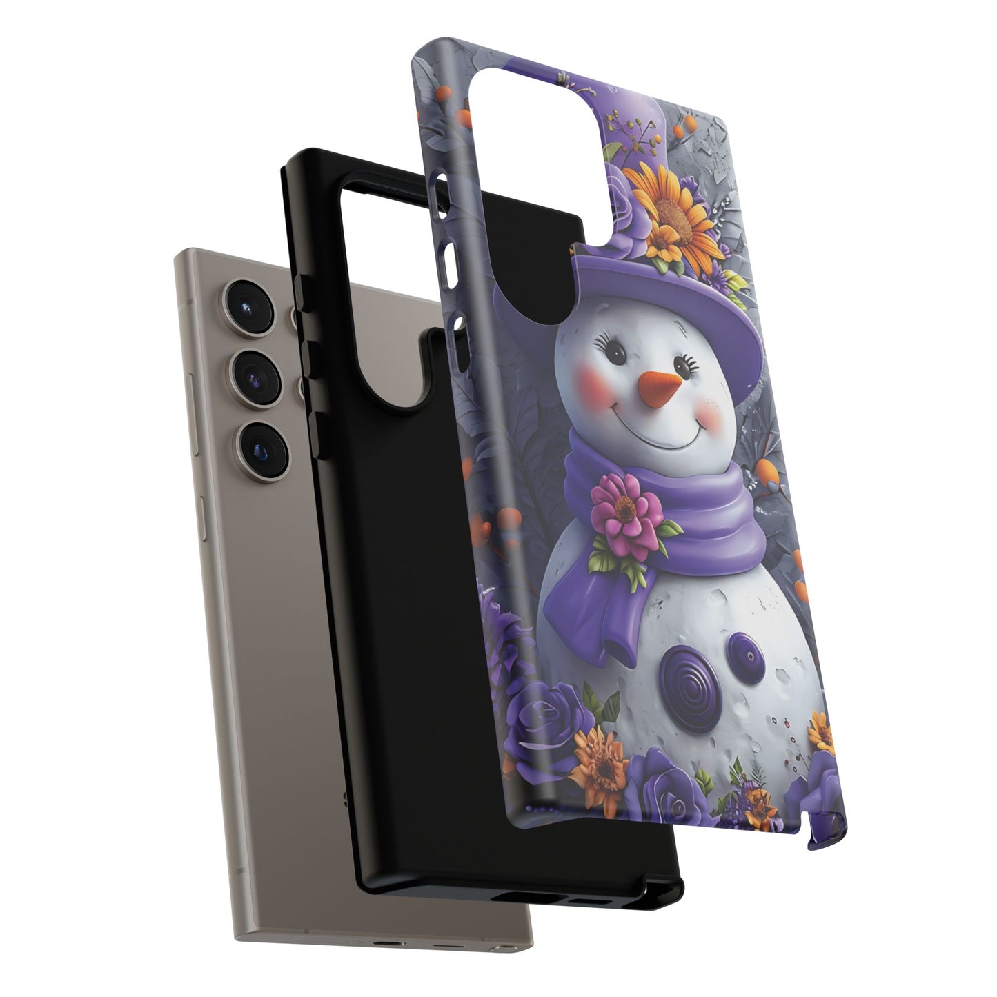 Cheerful Snowman With Colorful Floral Hat And Scarf phone case design