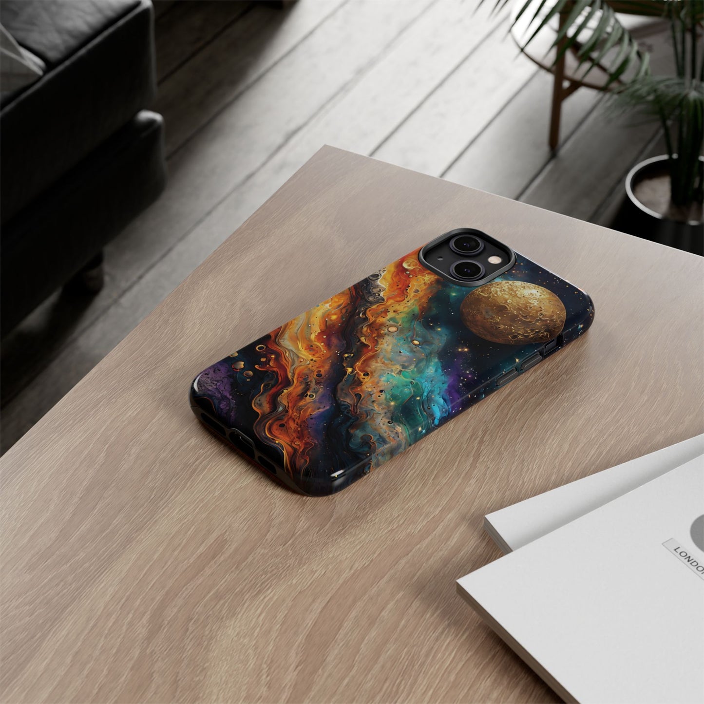 Cosmic Abstract Artwork With Dynamic Swirling Fluid Patterns phone case design.