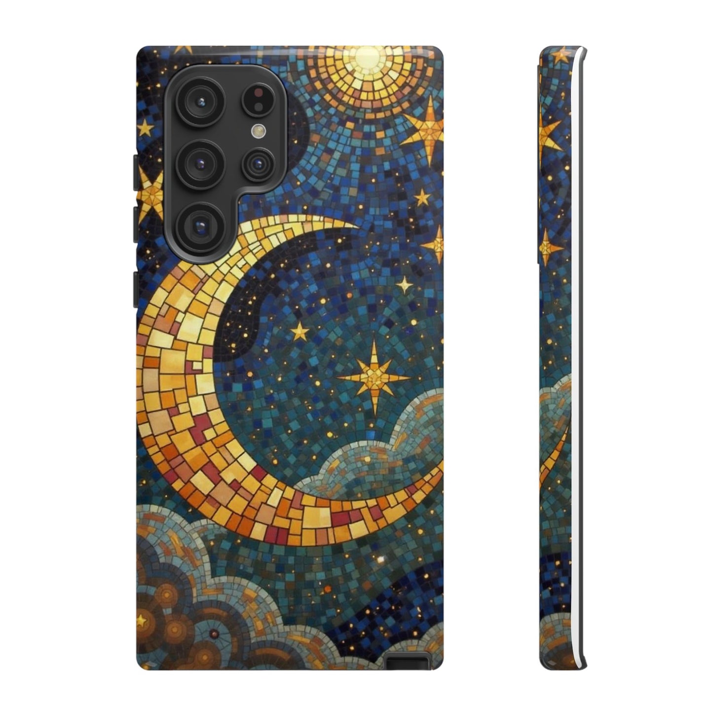 Golden Crescent: Mosaic Moon and Starry Night