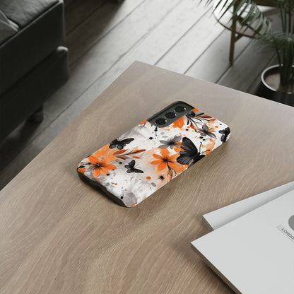 Bold Butterfly & Floral Splash Mobile Cover – Black & Orange Aesthetic