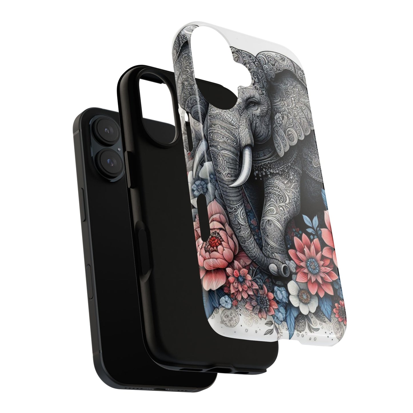 Mandala Elephant Mobile Cover – Elegant Black & White Floral Art