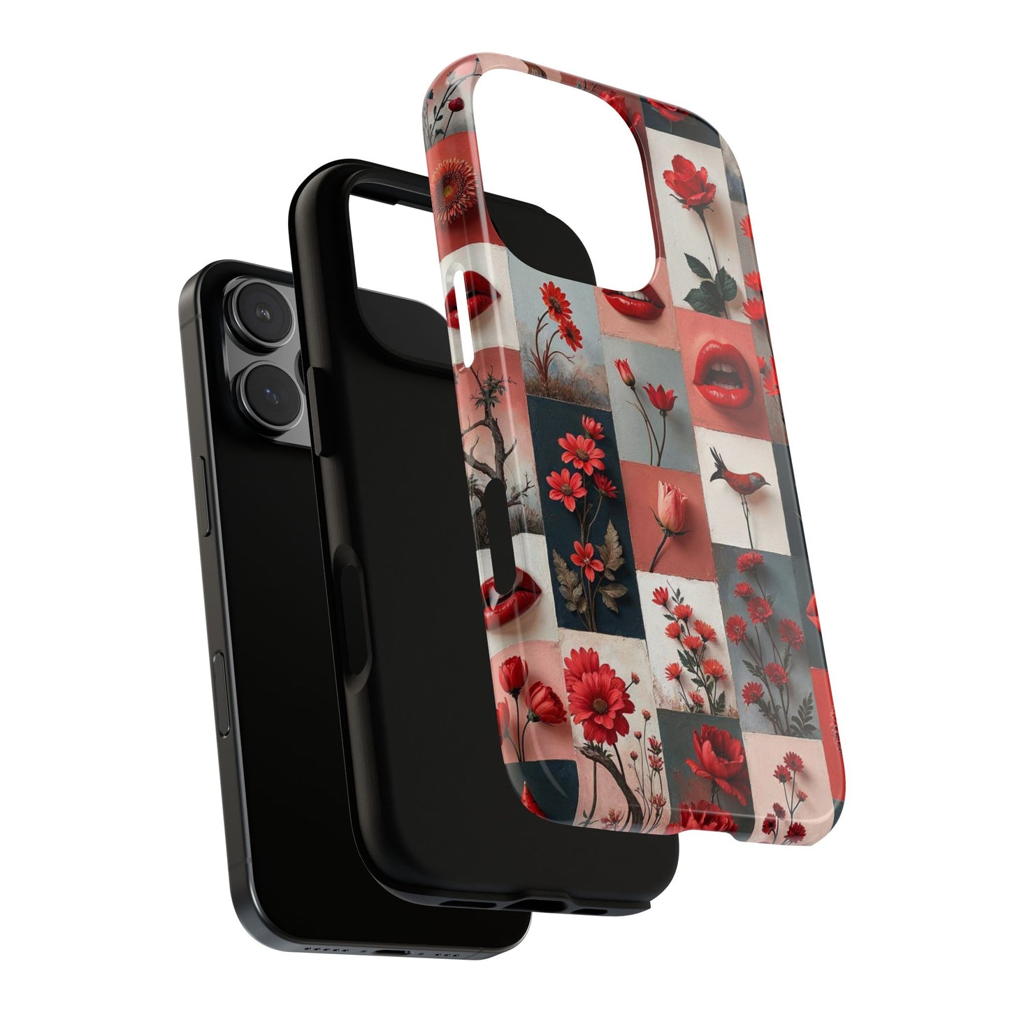 Red Flowers & Lips Collage Phone Case