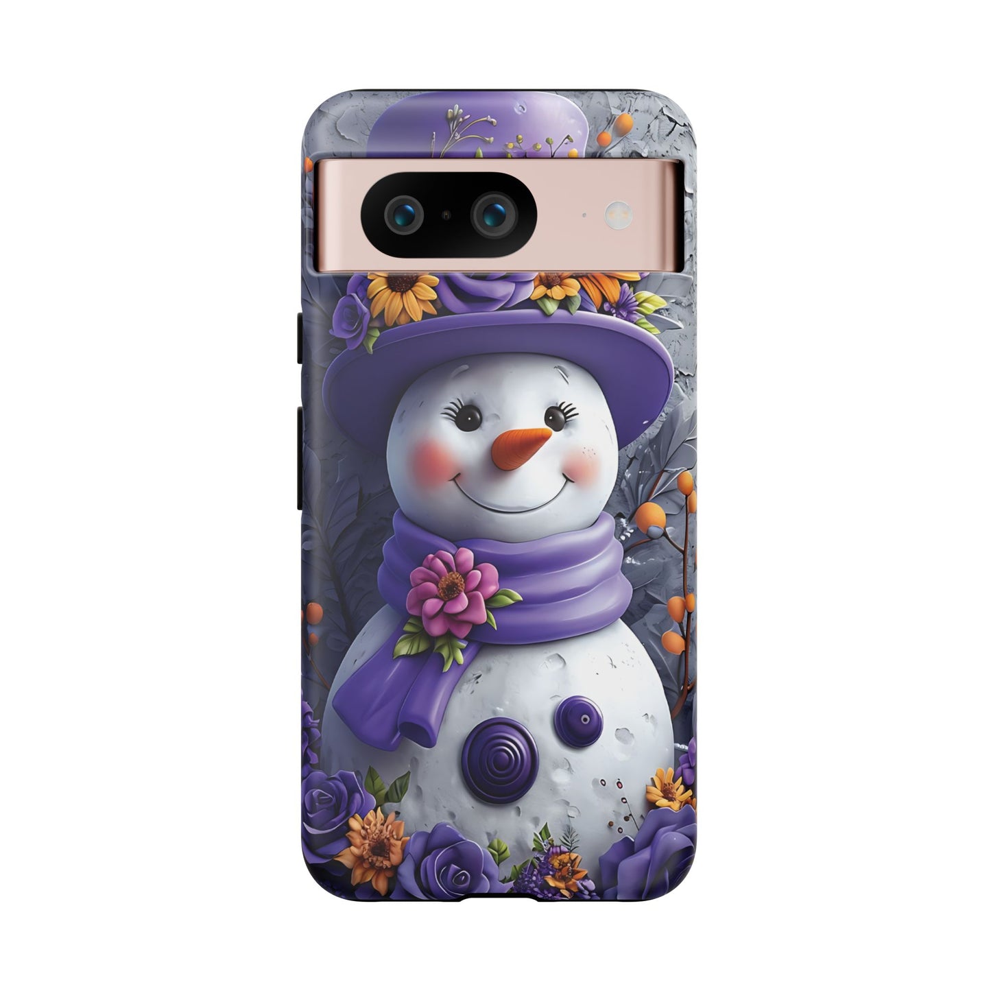 Cheerful Snowman With Colorful Floral Hat And Scarf phone case design