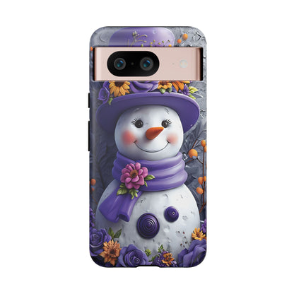 Cheerful Snowman With Colorful Floral Hat And Scarf phone case design