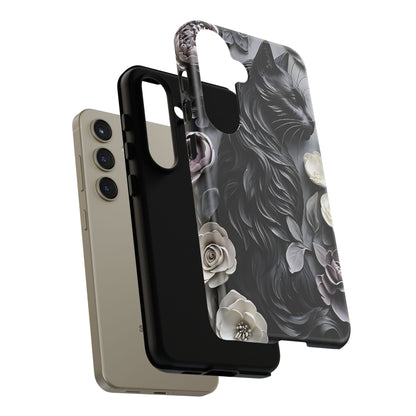 Intricate Bas-Relief Sculpture Of Black Cat Among Flowers phone case design