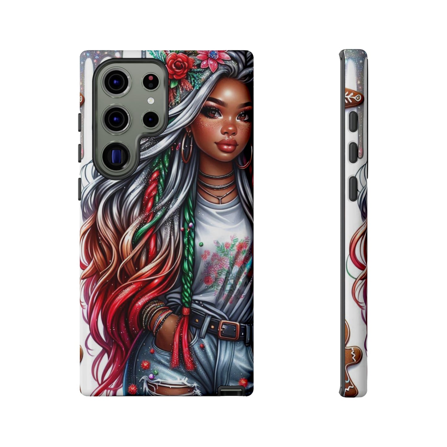 Festive Boho Queen – Holiday Glow & Candy Cane Braids Mobile Cover