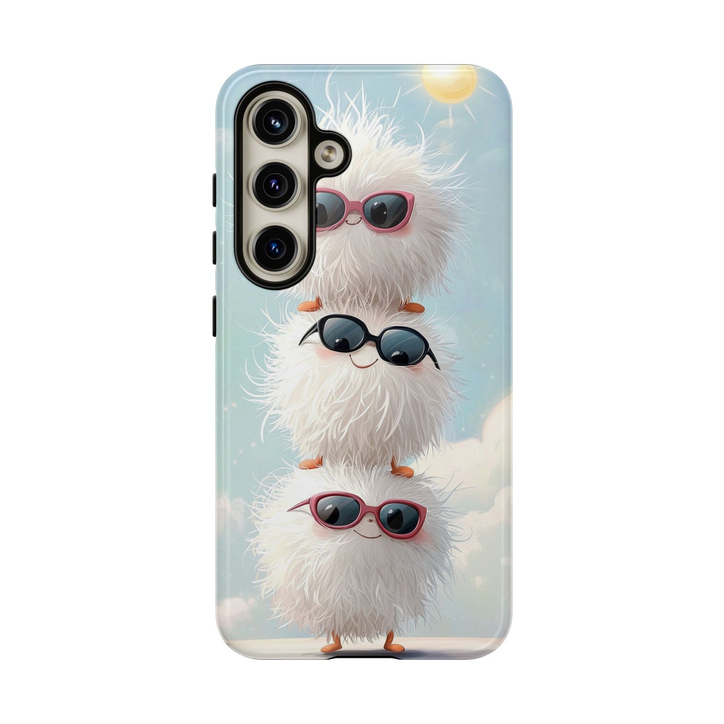 Fluffy Anime Phone Case – Cute Kawaii Fuzzy Creatures, Aesthetic Pastel Art, Soft Cloudy Background, iPhone, Samsung & Google Pixel Case