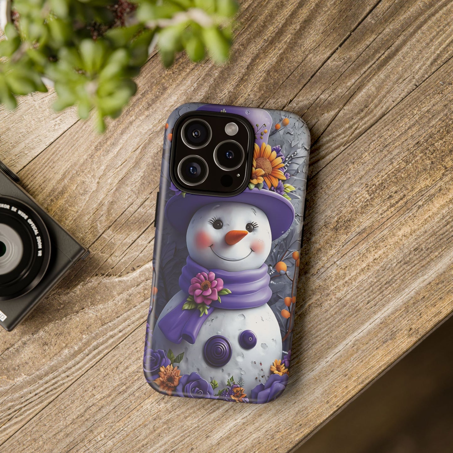 Cheerful Snowman With Colorful Floral Hat And Scarf phone case design