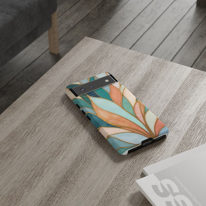 Geometric Leaves: Teal, Peach, and Gold Harmony