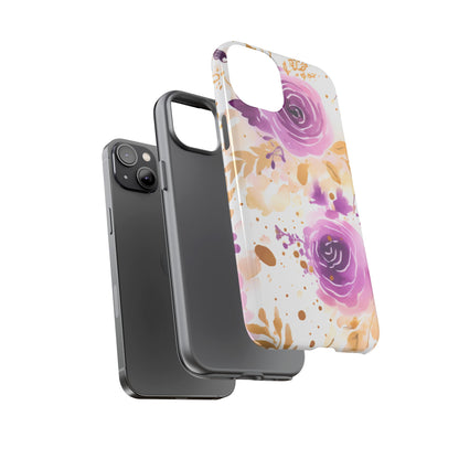 Purple Bloom Watercolor Mobile Case – Artistic Elegance in Gold & Lilac