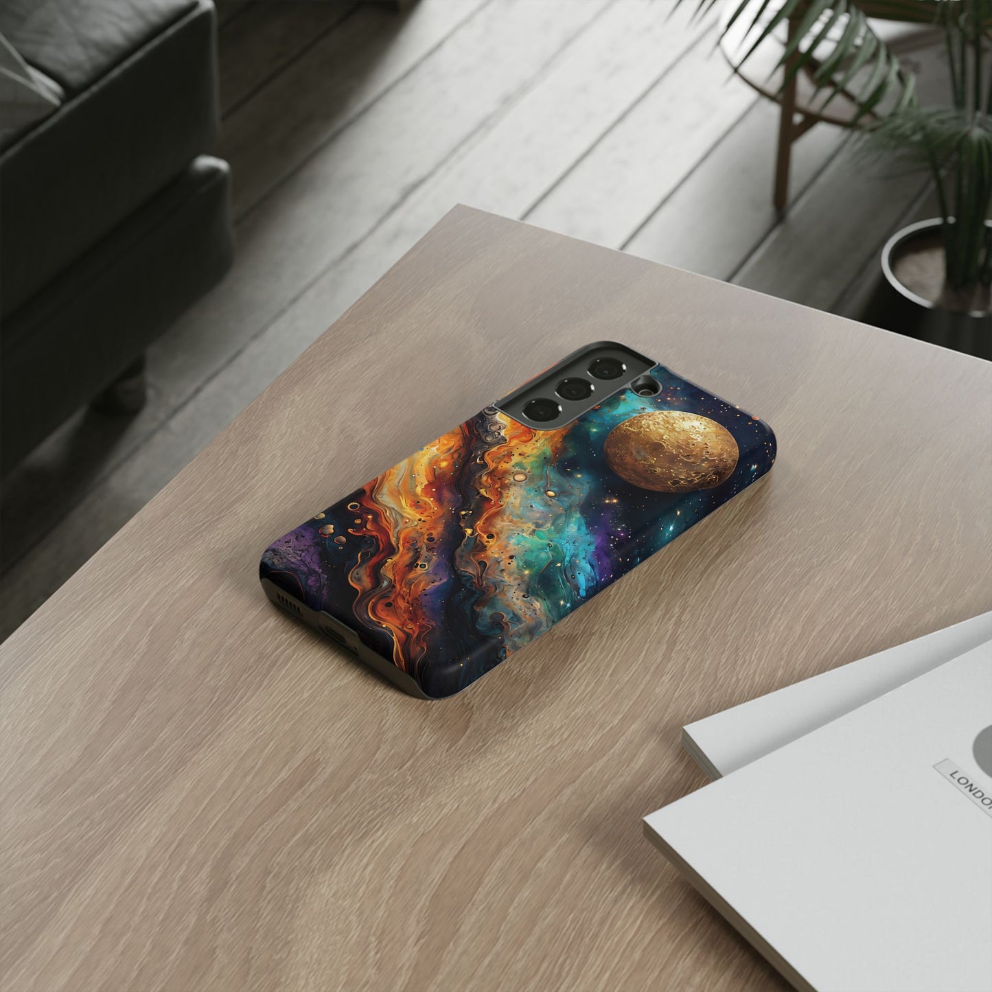 Cosmic Abstract Artwork With Dynamic Swirling Fluid Patterns phone case design.
