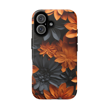 Orange & Black 3D Floral Mobile Case