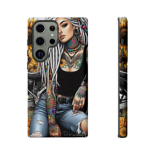 Sunflower Biker Queen – Bohemian Tattooed Rebel Mobile Cover