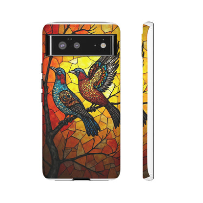 Vibrant Hummingbirds with Stained Glass Charm