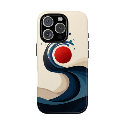 Red Sun Wave – Minimalist Abstract Ocean Case for iPhone, Google Pixel, Samsung
