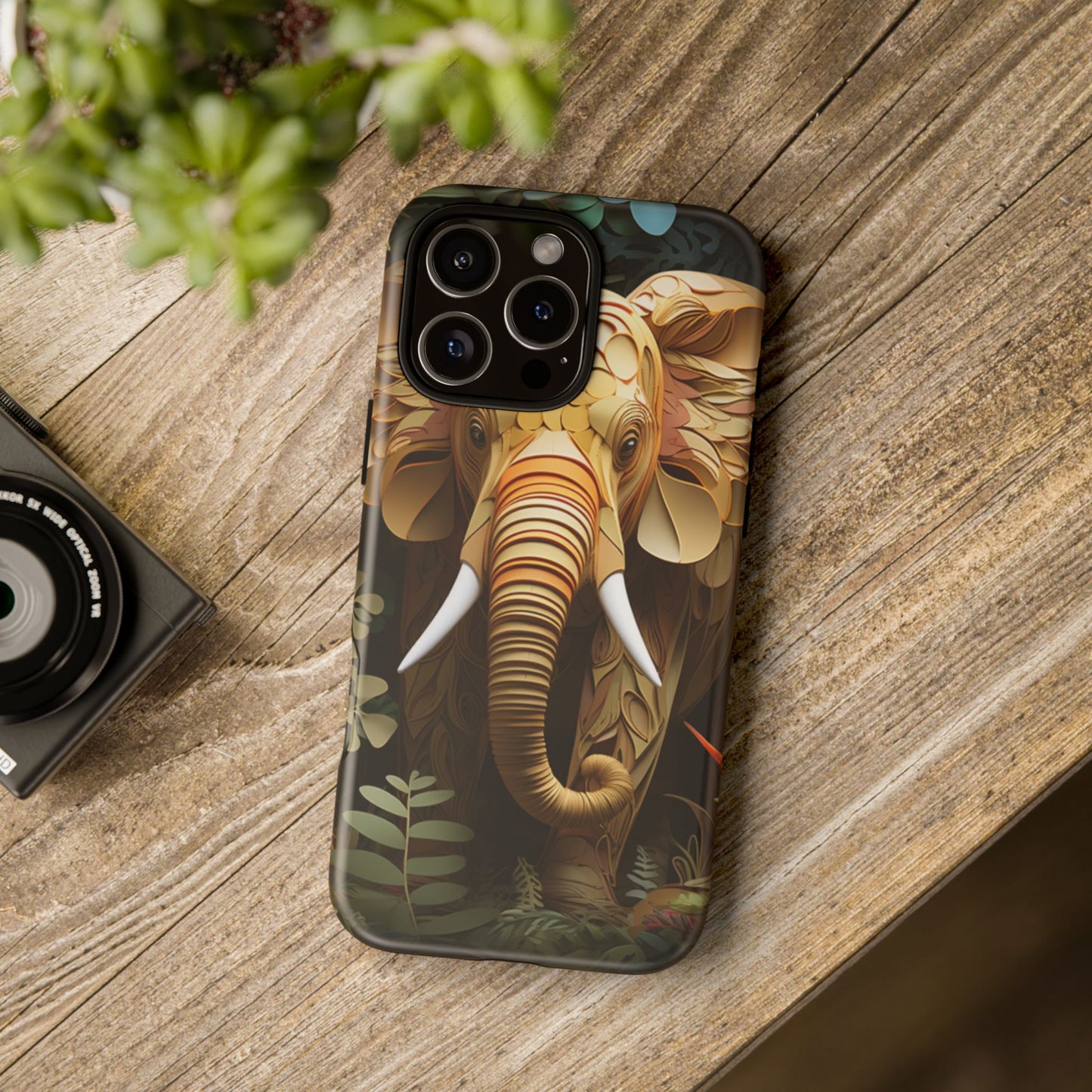 Golden Jungle Elephant Mobile Cover – Intricate Paper Art Design