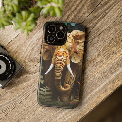 Golden Jungle Elephant Mobile Cover – Intricate Paper Art Design