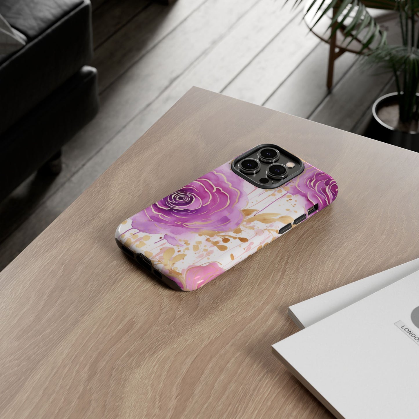 Elegant Purple-Gold Watercolor Rose Mobile Case