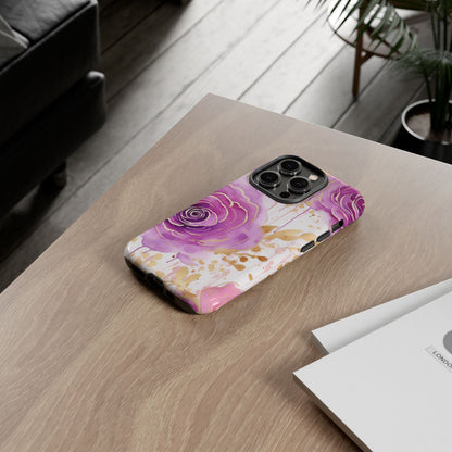 Elegant Purple-Gold Watercolor Rose Mobile Case