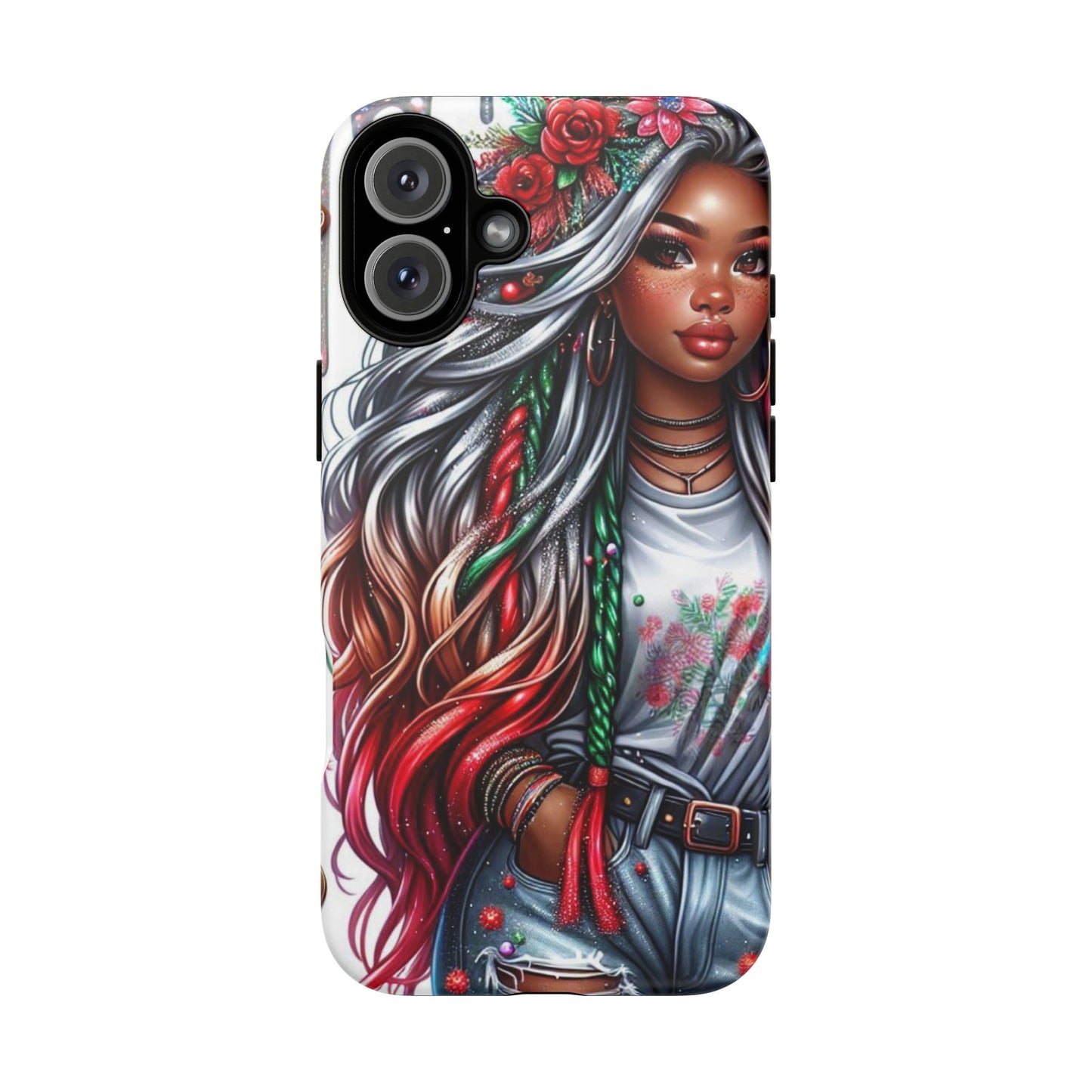 Festive Boho Queen – Holiday Glow & Candy Cane Braids Mobile Cover