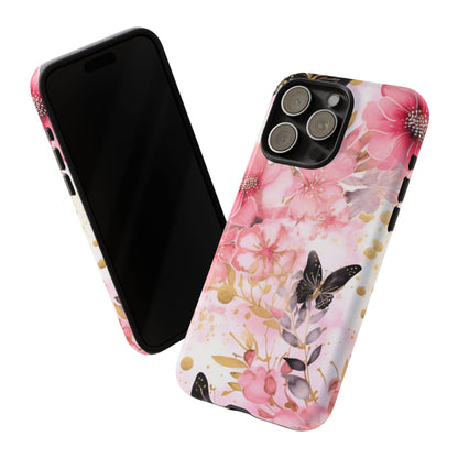 Pink Blossom & Gold Butterfly Mobile Case