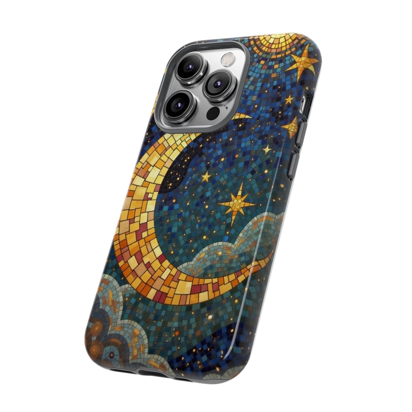 Golden Crescent: Mosaic Moon and Starry Night
