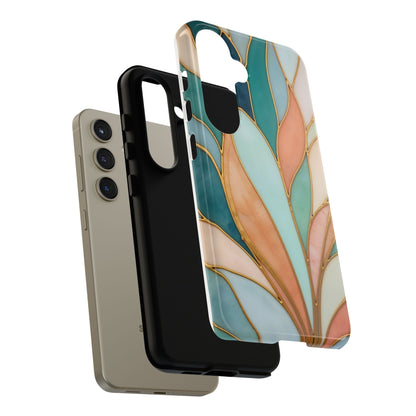 Geometric Leaves: Teal, Peach, and Gold Harmony