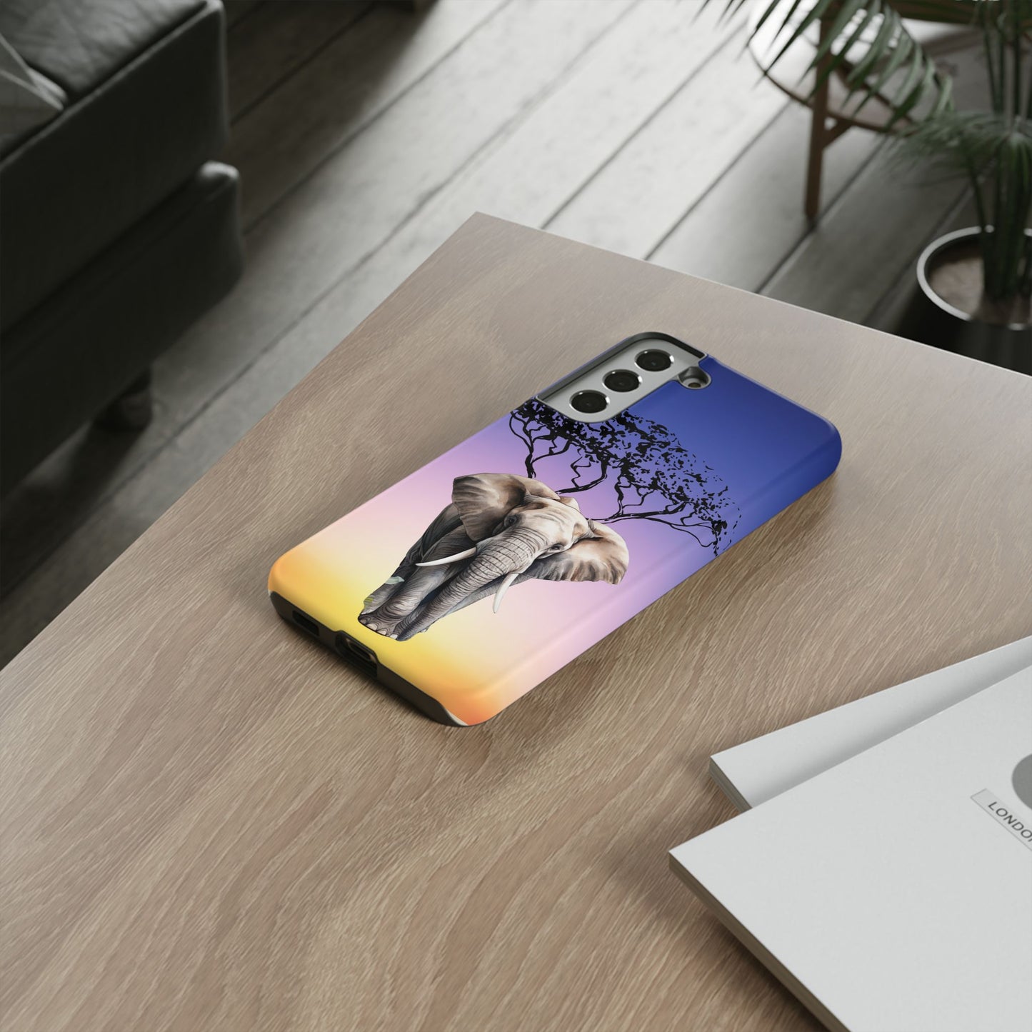 Surreal Elephant Tree Mobile Cover – Dreamy Sunset Fantasy
