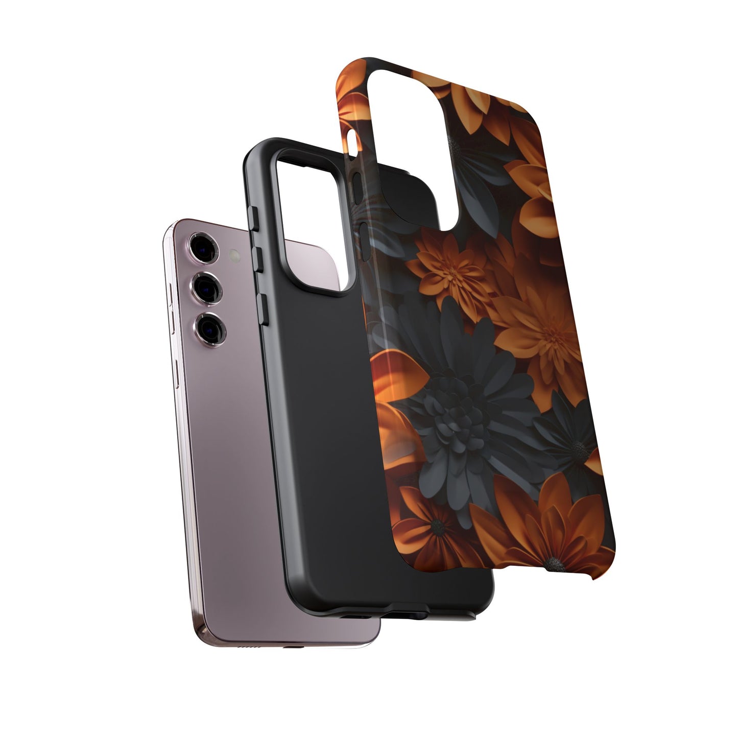 Orange & Black 3D Floral Mobile Case