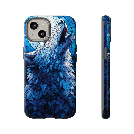 Mystic Moon Wolf – Stained Glass Mosaic Phone Case for iPhone, Samsung & Pixel