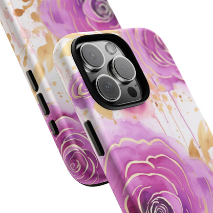 Elegant Purple-Gold Watercolor Rose Mobile Case