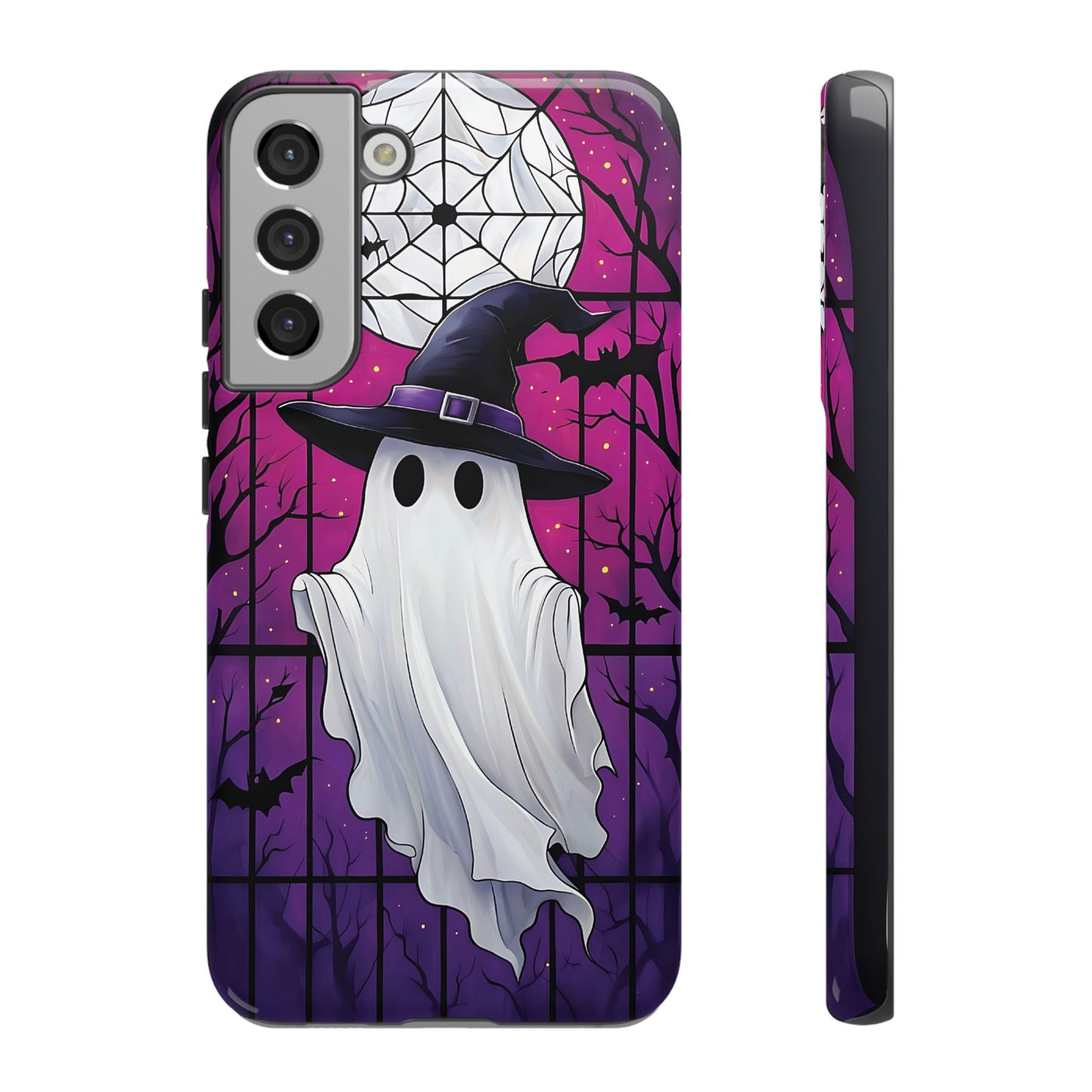 Stylized Halloween Illustration of a Ghost in Stained Glass  phone case design.
