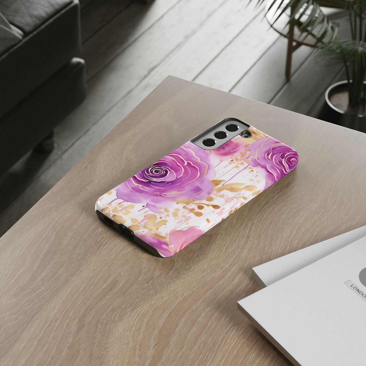 Elegant Purple-Gold Watercolor Rose Mobile Case