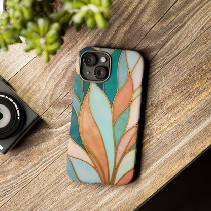 Geometric Leaves: Teal, Peach, and Gold Harmony