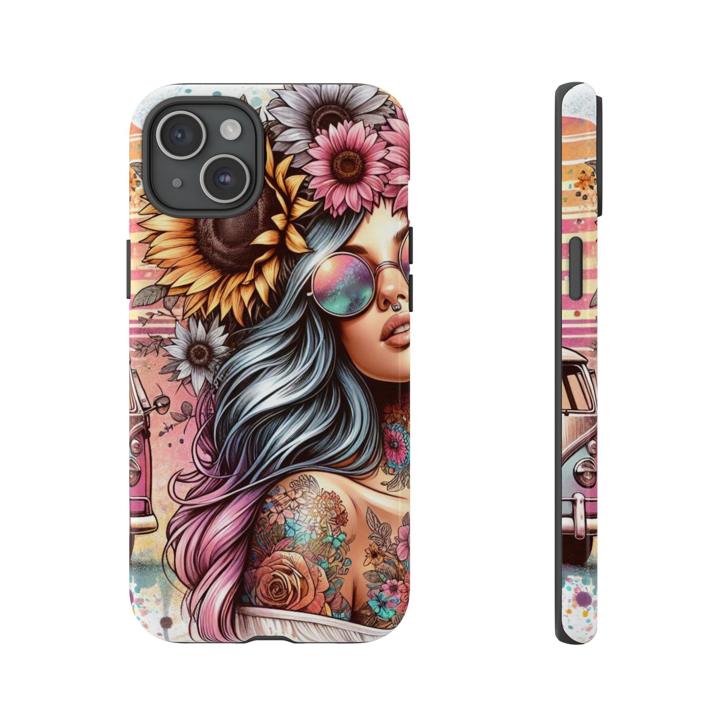 Retro Boho Wanderer – Sunflower Hippie Van Mobile Cover