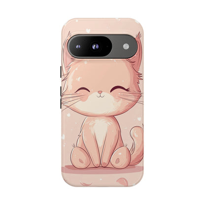 Kawaii Blush Kitty – Chibi Anime Cat Phone Case for iPhone, Samsung & Pixel