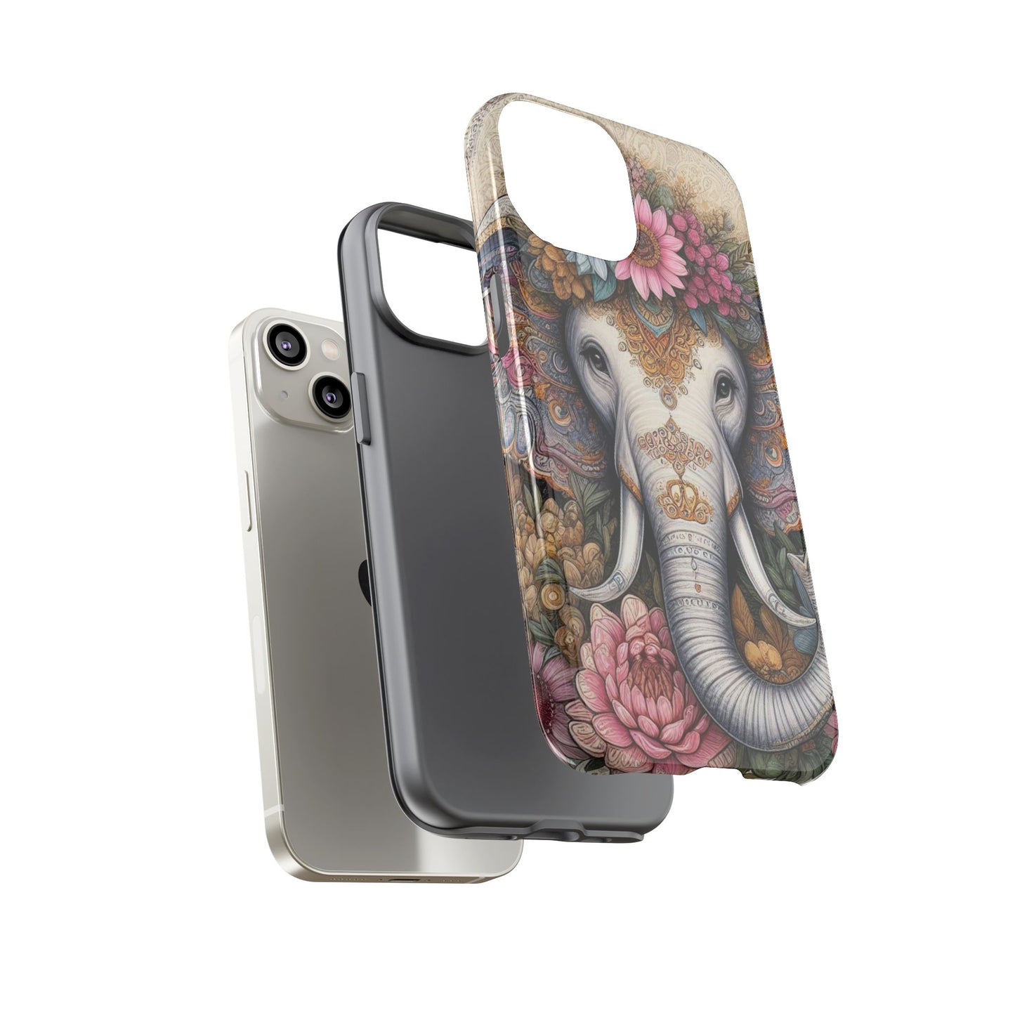 Elegant Floral Elephant Mobile Cover – Royal Mandala Art