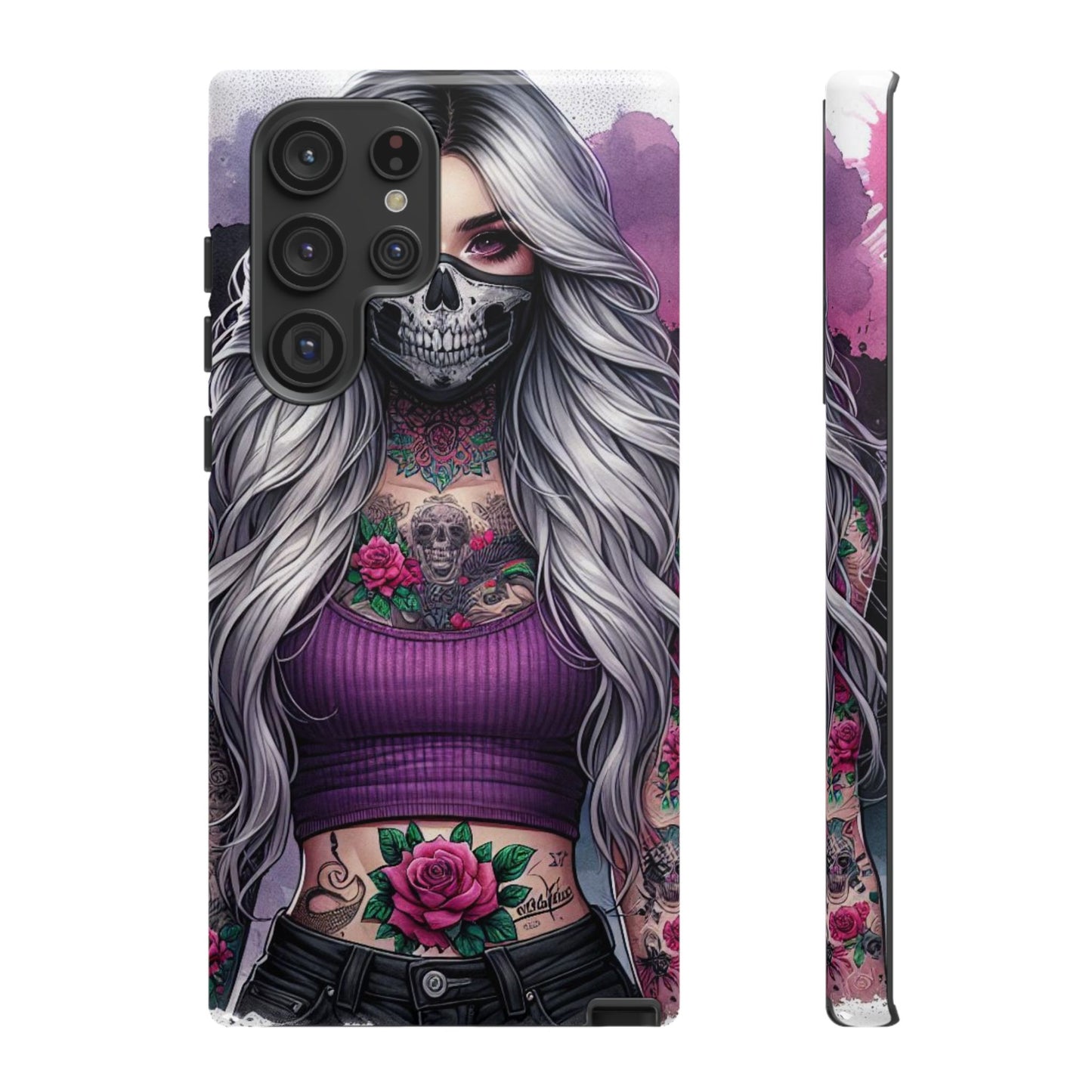 Rebel Rose – Gothic Skull Mask & Tattooed Warrior Mobile Cover