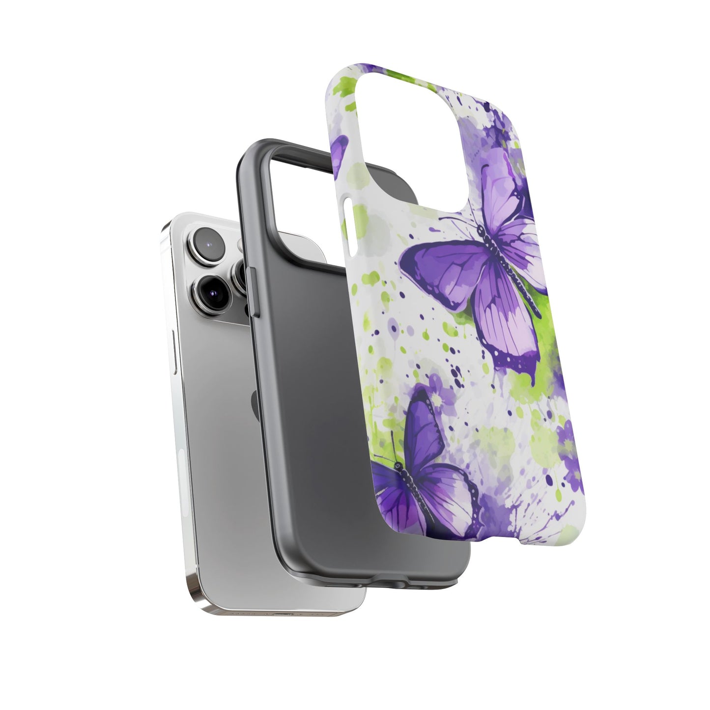 Vibrant Purple Butterfly Splash Mobile Cover – Artistic Green & Violet Aesthetic