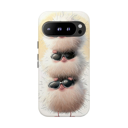 Fluffy Stack Anime Phone Case – Cute Furry Creatures with Sunglasses, Kawaii Aesthetic Design for iPhone, Samsung & Google Pixel