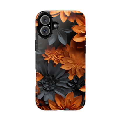 Orange & Black 3D Floral Mobile Case